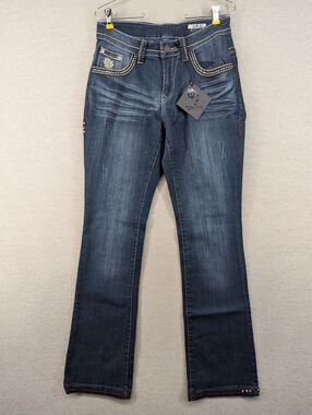 Rose Royce Blue Jeans Size 10 / 30 Boot Cut Embellished -0824G110